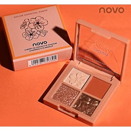 NOVO5330 Four Color Eye Shadow Matte Pearl Sequins Waterproof Antiperspirant Lasting Does Not Fade Paragraph Net Content 6G
