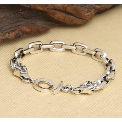 Handmade Thailand 925 Siilver Dragon Head Bracelet Vintage Sterling Silver Dragon Chain Bracelet Pure Silver Bracelet