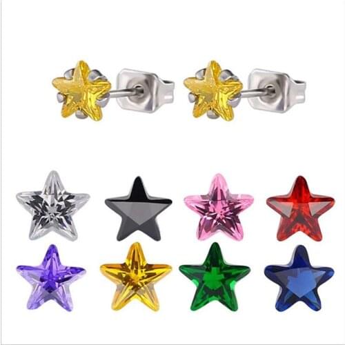 Pe102 316L Stainless Steel Stud Earrings Size 4mm Star Shape Colorful AAA Zircon Vacuum Plating No Fade Allergy Free