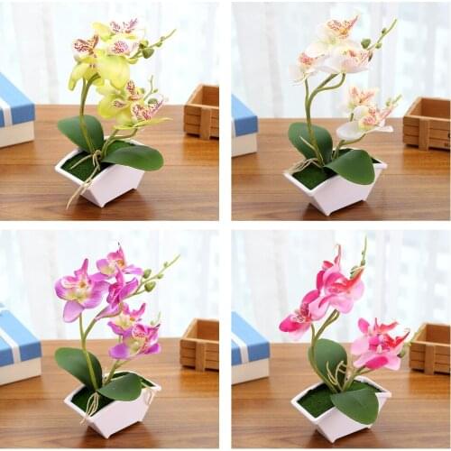 Silk Artificial Butterfly Orchid Bonsai Vintage Simulated Flower Arrangement Home Office Wedding Decor with Vase Pot
