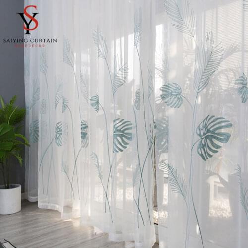 Modern Floral Tulle Sheer Curtains For Living Room Left Voile Curtian For Bedroom Drape Blind Finished Window Screening For Door