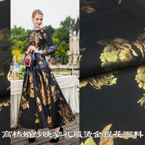 HLQON High quality Hot stamping yarn dyed jacquard brocade polyester fabric used for tissue women dress patchwork clothing