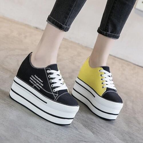 Single Shoes Womens 2021 New Elevator Womens Shoes Autumn Platform Heel Casual Shoes Platform Low Top Canvas Shoes