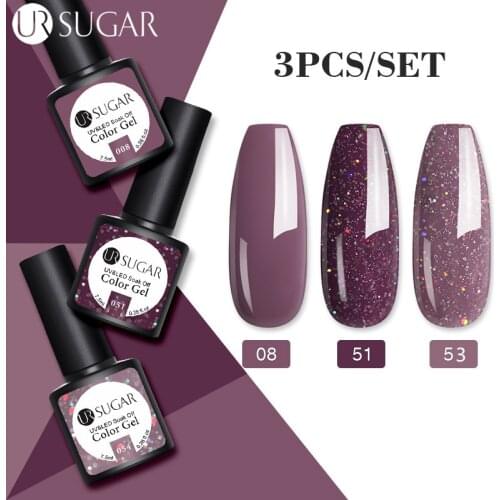 UR SUGAR 2/3pcs Nail Gel Set Glitter Gel Nail Polish Kit For Manicure Nails Art Soak Off Semi Permanent UV Gel Base Top Coat