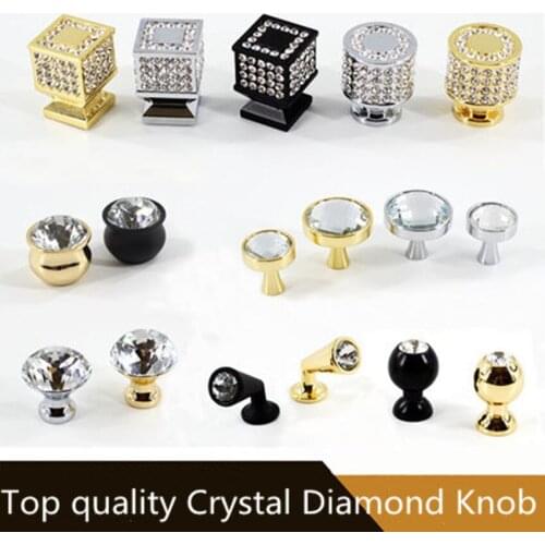 Top Quality Fashion Luxury Carystal Dimond Kitchen cabinet wine cabinet door handle chrome gold black drawer tv cabinet knob