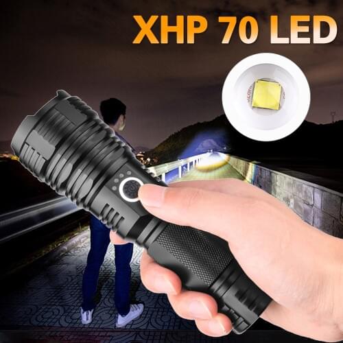 High Power Led Flashlight Zoom Waterproof Tactical XHP 70 5 Mode USB Rechargeable Torch Flash Light Camping Lantern 26650Battery