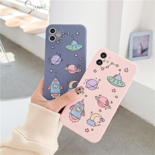 Lens protection cartoon astronaut planet spaceship dinosaur case for iphone 12 Pro Max 12MiNi X XR XS 11 Pro Max 6S 7 8 plus SE