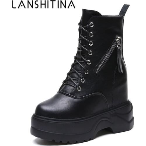 New 2020 Women Autumn Ankle Boots Increase Platform Zipper Sneakers Woman Warm Fur Boots 11CM High Heels Winter Motorcycle Boots