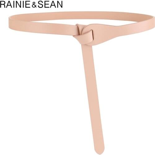 RAINIE SEAN Pink Belt Cowhide Women Belt Fashion Self Tie Real Leather Waist Belts for Dress Female Strap Apparel Accessories
