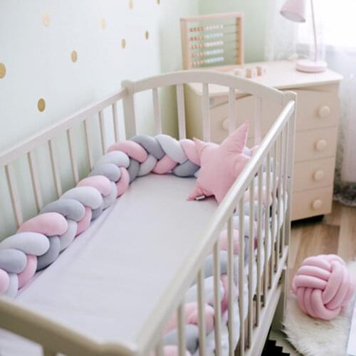 Colorful Newborn Baby Crib Bumper Cushion Knotted Braided Plush Nursery Cradle Decor