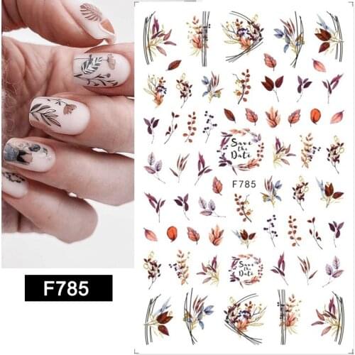 1pcs Autumn 3D Nail Art Stickers Leaves Geometry Design Decals Flower Butterfly Sliders Manicure Art Decorations LAF782-791