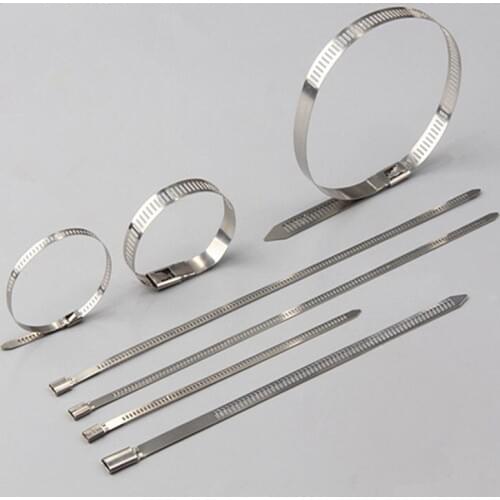 10pcs Strong Self-locking Metal cable tie 304 Stainless Steel zip ties 300mm Bundling tie wire hose clips heavy duty pipe clamp