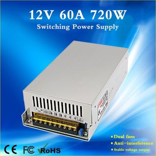 AC 100V 220V to DC12V 60A 720W Led Switching Power Supply Lighting Transformer Adapter For LED Strip Light Monitoring Equipment