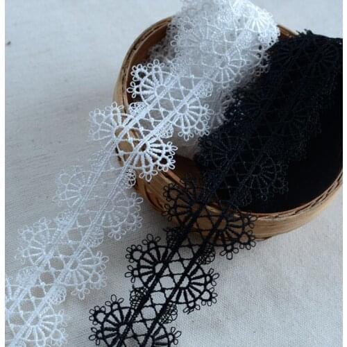 2 Meters/Lot 3.8cm Width Water Soluble White Black Lace Trim Flower Embroidered Lace Fabric Home Decoration