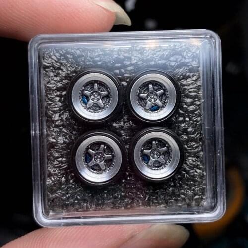 4PCS Chika Handmade Modify Parts New S1 9mm Tires and Wheels With Rivet/Brake Suit for 1/64 Model Car Kyosho/ Tomy/ Inno