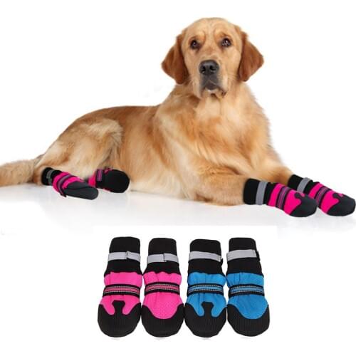 4pcs Waterproof Pet Dog Shoes Winter Anti-Slip Snow Pet Boots Reflective Paw Protector Warm Socks For Medium Large Dogs