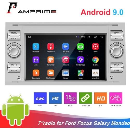 AMPrime Android 9.0 GPS Car Radios 2 Din Car Multimedia player 7'' Audio DVD Player For Ford/Focus/S-Max/Mondeo 9/GalaxyC-Max