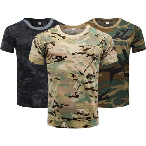 Quick Dry Camouflage T Shirt Summer Mens T-shirt Short Sleeve Tee Tops Outdoor Military Tactical Combat Fitness Hiking T-Shirt