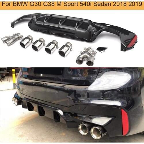 G30 G38 Car Rear Bumper Diffuser for BMW G30 G38 M Sport 540i Sedan 4-Door 2018 2019 with 4 Exhaust Tips Diffuser Lip Spoiler