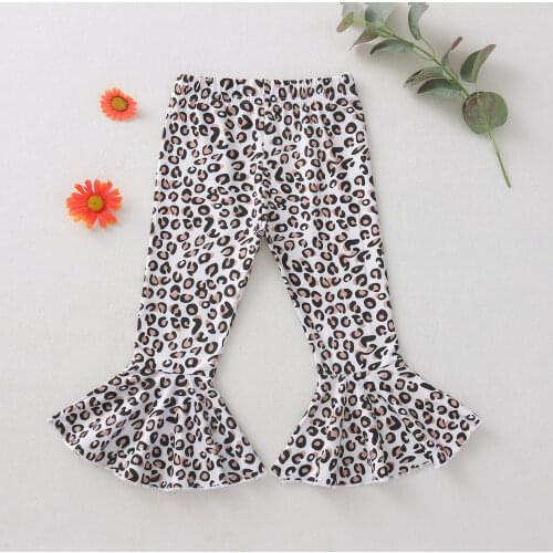 Toddler Kids Girl Ruffle Bell Pants Leopard Printed Flare Trousers Soft Spring Party Casual Outfits Elastic Waist Infant Bottoms