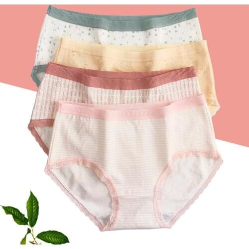 New Cotton Teens Girl Panties Womens Cotton Panties Print Lace Comfortable Student Girl Underwear Middle-Waist Briefs ouc118