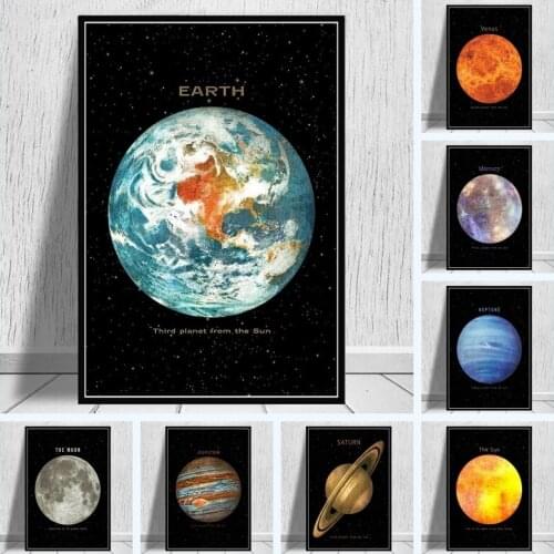 Space Planet Earth Moon Venus Sun Saturn Canvas Painting Posters and Prints Wall Art Pictures Cuadros for Living Room Decor