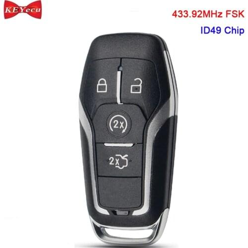 KEYECU for Ford Mustang Edge Explorer Fusion Mondeo Kuka Keyless Remote Key Fob 433.92MHz FSK ID49 Chip HU101 Blade 4 Button
