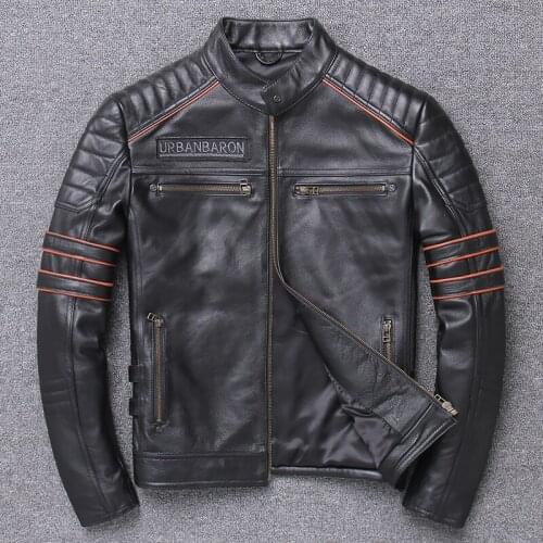 Male Genuine Leather Jacket 3D Skulls Motorcycle Vintage Thick Black Cowhide Jacket Male Brand Designer High Quality Coat