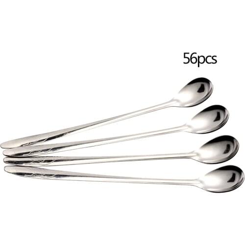 56PCS Long Handle Stainless Steel Tea Coffee Spoons Ice Cream Cutlery New Stainless Steel new