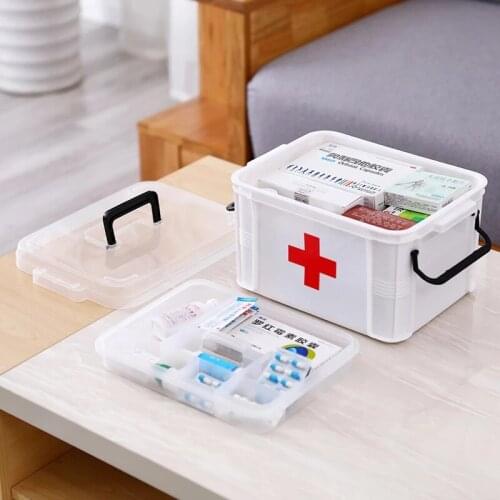 2 Layer Multifunctonal Storage Box First Aid Kit Organizer With Handle Portable Kits PP Plastic Drug For Household Medical Kit