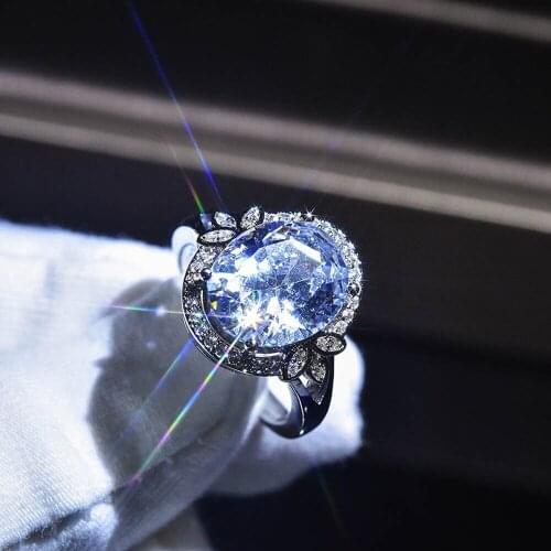 Fashion Luxury Oval Rings Inlay Blue Shiny Zircon Leaf Jewelry Adjustable Size Womens Promise Wedding Engagement Finger Ring