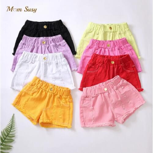 Fashion Baby Girl Casual Jean Shorts Cotton Candy Color Toddler Teen Child Tassel Scanties Trousers Summer Baby Clothes 2-14Y
