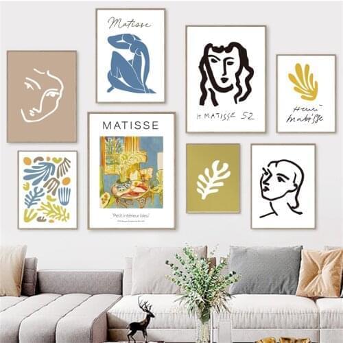Fashion Abstract Matisse Nude Woman Face Line Leaves Nordic Poster Wall Art Print Canvas Painting Decor Pictures For Living Room