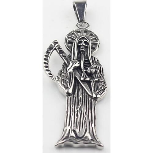 Silver color Mens Stainless Steel Grim Reaper Skull Death Pendant