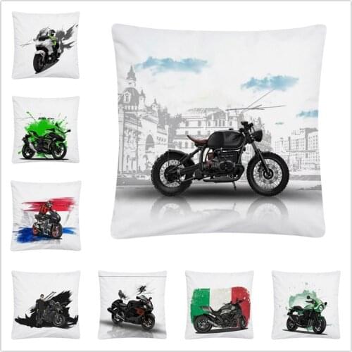Cartoon Side View Of Sport Motorcycle Soft Short Plush Cushion Cover Pillow Case for Home Sofa Car Decor Pillowcase 45X45cm