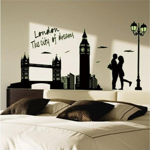 London Building Wall Decal City Silhouette England Dubai Scape Wall Decal Murals Living Room Office Wall Art Rotterdam Skyline