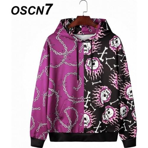OSCN7 High Street Casual Print Loose Hoodies Men 2021 Winter Japanese Streetwear Harajuku Oversize Hooded Sweatshirt Mens S206