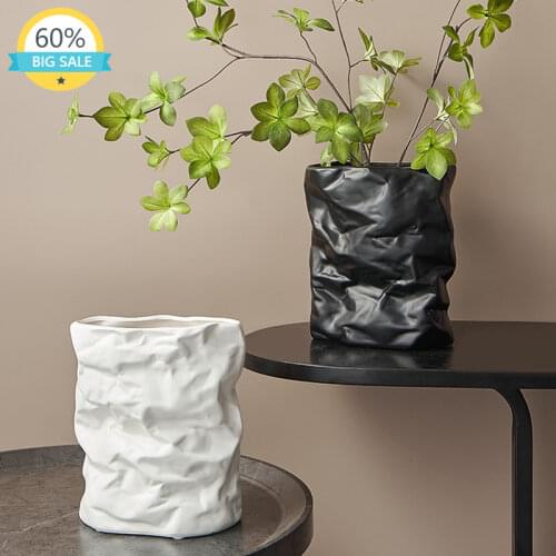 Pleated Luxury Creative Flower Vase Ceramic Modern Fashion Tabletop Nordic Vase Simple Vaso Decorativo Room Decoration AH50VS
