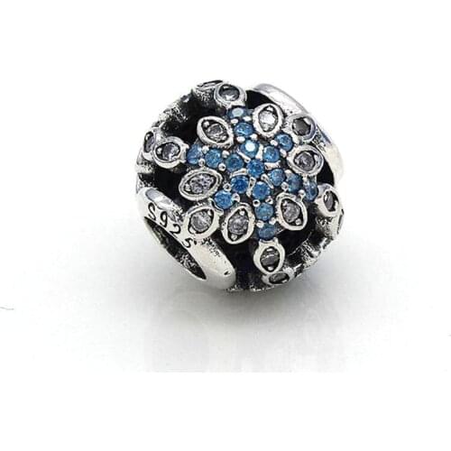 Authentic 925 Sterling Silver Charm Luxury Blue Snowflake Crystal Beads For Original Pandora Charm Bracelets & Bangles Jewelry
