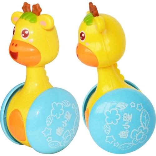 1 Newborn Laughing Bell Toy with Sound Baby Cute Cartoon Deer Design Rattles Tumbler Doll Toy Bell Music Learning Education