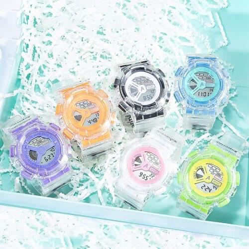 Popular electronic watch waterproof Matcha green transparent male and female student LED Watch