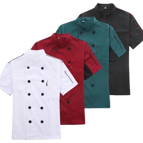 Short Sleeved Catering Work Shirt Restaurant Uniforms Shirts Hotel Kitchen Chef Jacket Double-breasted Food Service Work Clothes