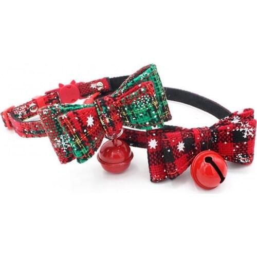 Adjustable Cat Dog Cute Bell Collar Christmas Snowflake Bowknot Neck Strap Pet Supply With Bell Essentials For Outing Decoration