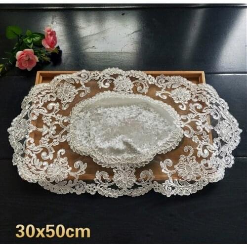 Luxury European Embroidery Quality Oval Square Placemat Coffee Table Dust Cover Cloth Desk Mat Christmas Decoration Coaster
