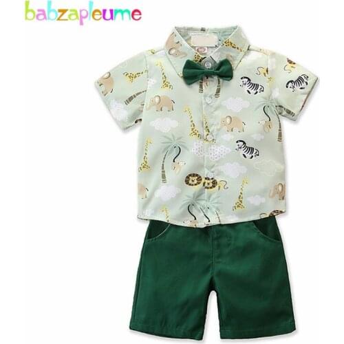 2Piece/1-5Years/Summer Kids Clothes Fashion Gentleman Print Short Sleeve Toddler Shirt+Shorts Baby Boys Clothing Sets BC1475-1