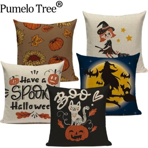 Happy Halloween Pumpkin Bat Magic Girl Flying Carpet Ghosts Decor Cushion Cover Halloween Decoration Horror House Party Supplies