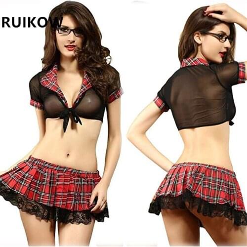 Sexy Naughty Short Dress Women School Girl Cosplay Outfit Uniform Suit Plaid Night Halloween Women Roleplay Erotic Lingerie Set