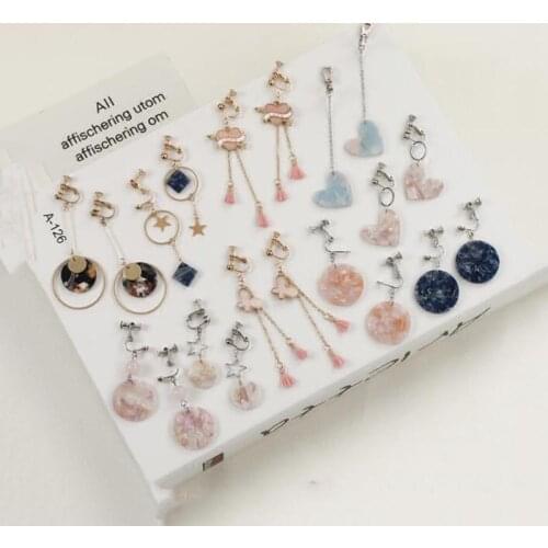 GRACE JUN Long Style Clip on Earrings for Women Fashion Pearl Crystal Shell Tassel Heart Butterfly Geometric No Pierced Earrings