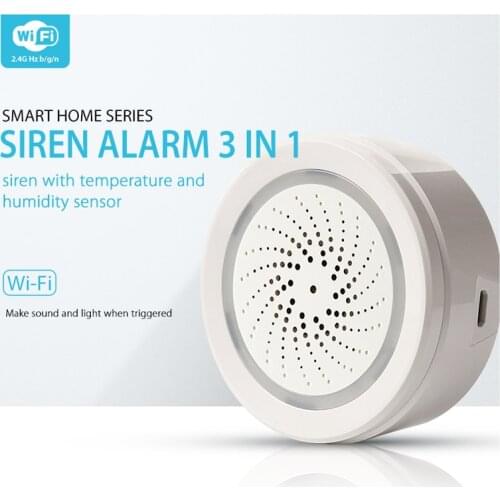 Smart wifi temperature humidity detect sensor with 100dB sound siren smart home APP control temperature humidity detector alarm