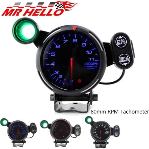 80mm Car Tachometer Gauge Stepper Motor 0-11000 RPM meter Tachometer Car meter Red/Blue/White LED With Shift Light